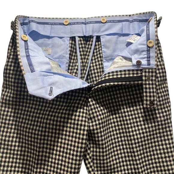 Black & White Shepherds Check Wool Trousers - Picture 3 of 6